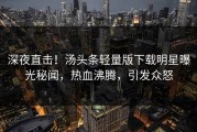 深夜直击！汤头条轻量版下载明星曝光秘闻，热血沸腾，引发众怒