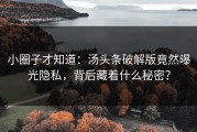小圈子才知道：汤头条破解版竟然曝光隐私，背后藏着什么秘密？