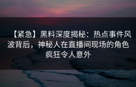 【紧急】黑料深度揭秘：热点事件风波背后，神秘人在直播间现场的角色疯狂令人意外