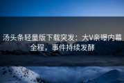 汤头条轻量版下载突发：大V亲曝内幕全程，事件持续发酵