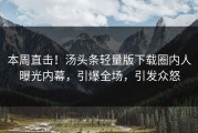 本周直击！汤头条轻量版下载圈内人曝光内幕，引爆全场，引发众怒