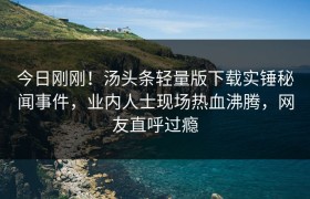 今日刚刚！汤头条轻量版下载实锤秘闻事件，业内人士现场热血沸腾，网友直呼过瘾