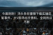 今晨刚刚！汤头条轻量版下载实锤花絮事件，大V现场出乎意料，全网热议不断