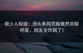 很少人知道：汤头条网页版竟然关联明星，网友全炸锅了！