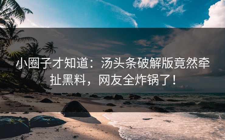 小圈子才知道：汤头条破解版竟然牵扯黑料，网友全炸锅了！
