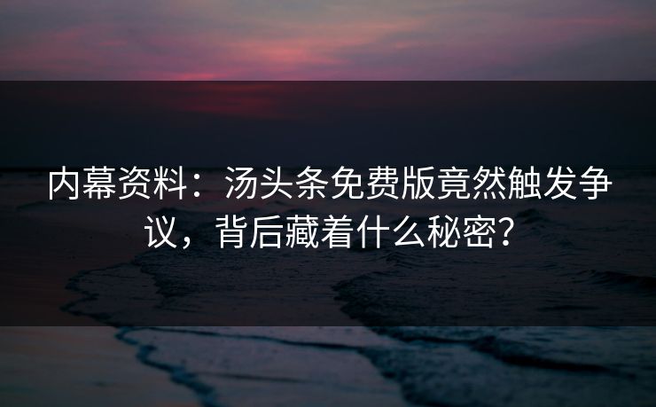 内幕资料：汤头条免费版竟然触发争议，背后藏着什么秘密？