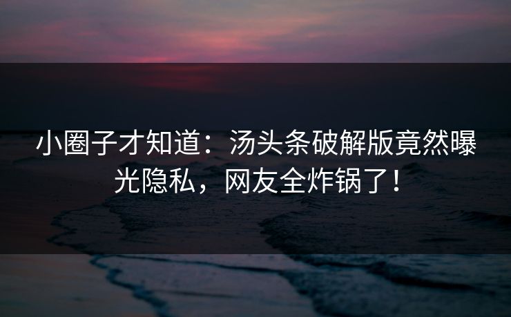 小圈子才知道：汤头条破解版竟然曝光隐私，网友全炸锅了！