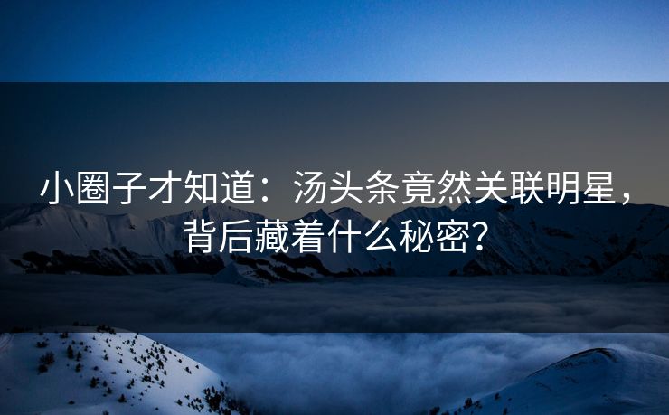 小圈子才知道：汤头条竟然关联明星，背后藏着什么秘密？