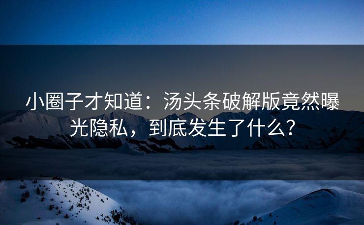 小圈子才知道：汤头条破解版竟然曝光隐私，到底发生了什么？