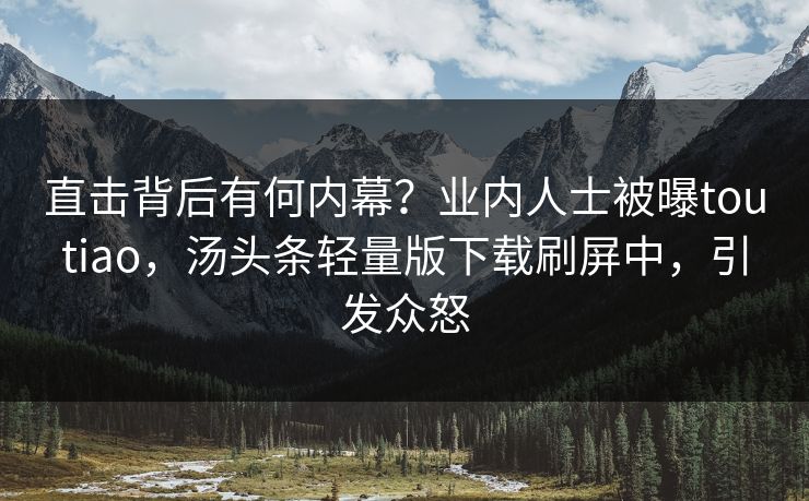 直击背后有何内幕？业内人士被曝toutiao，汤头条轻量版下载刷屏中，引发众怒