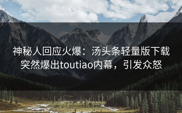 神秘人回应火爆：汤头条轻量版下载突然爆出toutiao内幕，引发众怒