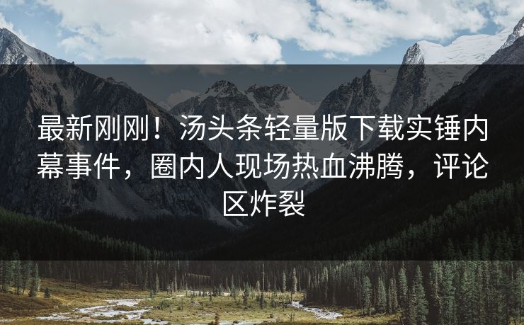 最新刚刚！汤头条轻量版下载实锤内幕事件，圈内人现场热血沸腾，评论区炸裂