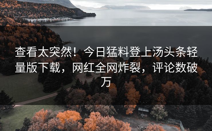 查看太突然！今日猛料登上汤头条轻量版下载，网红全网炸裂，评论数破万