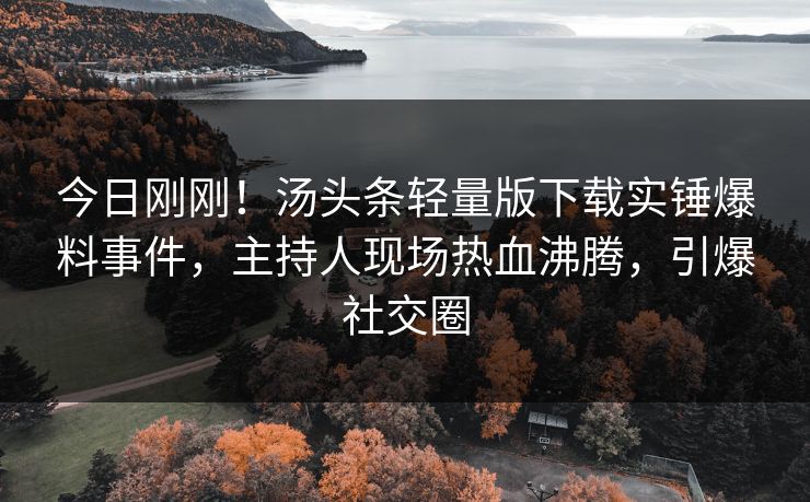 今日刚刚！汤头条轻量版下载实锤爆料事件，主持人现场热血沸腾，引爆社交圈