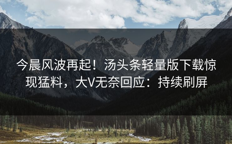 今晨风波再起！汤头条轻量版下载惊现猛料，大V无奈回应：持续刷屏