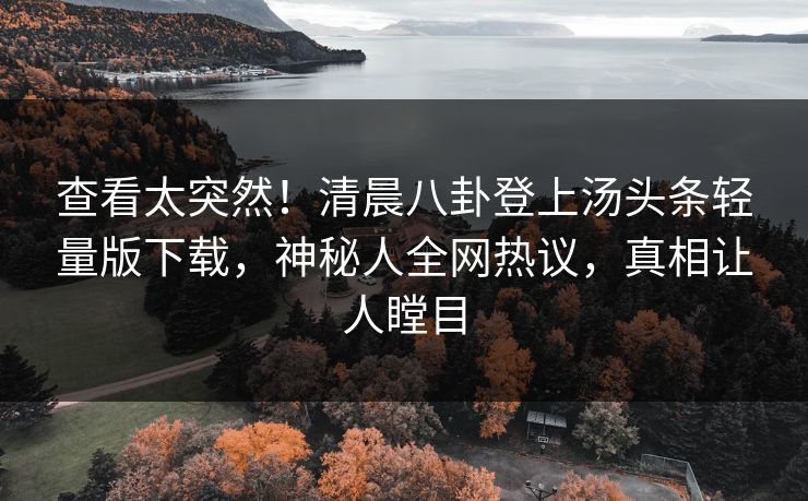 查看太突然！清晨八卦登上汤头条轻量版下载，神秘人全网热议，真相让人瞠目