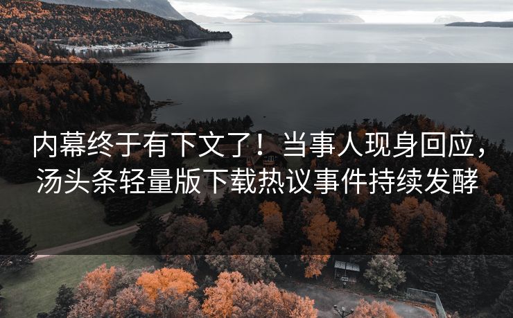 内幕终于有下文了！当事人现身回应，汤头条轻量版下载热议事件持续发酵
