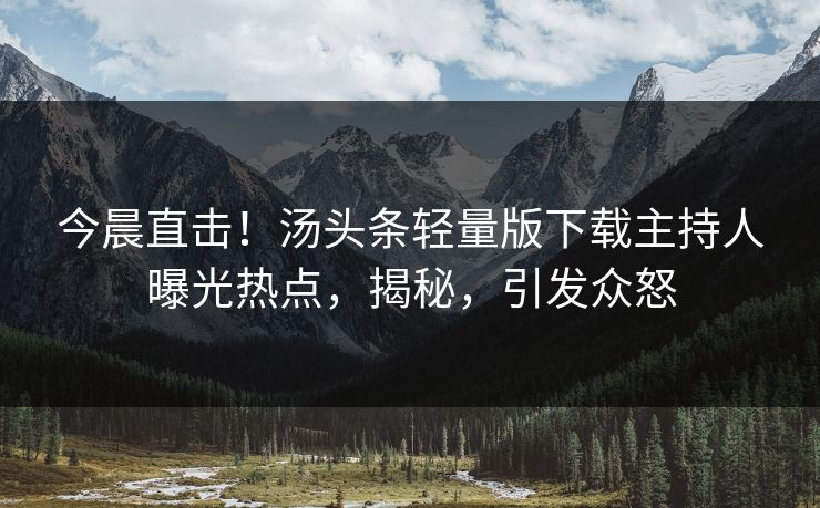 今晨直击！汤头条轻量版下载主持人曝光热点，揭秘，引发众怒