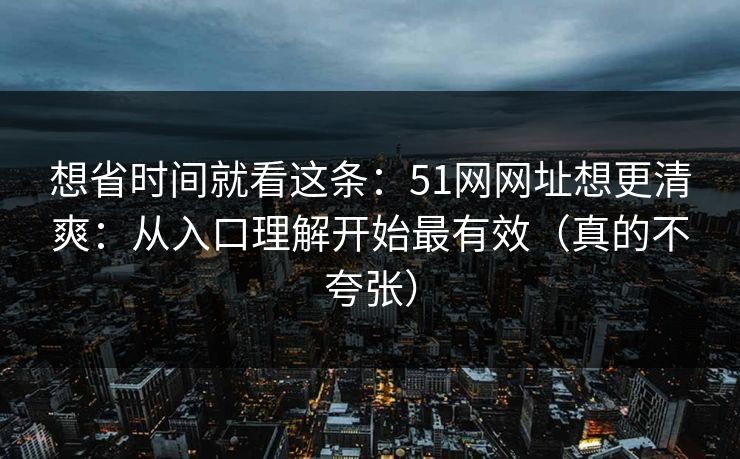想省时间就看这条：51网网址想更清爽：从入口理解开始最有效（真的不夸张）